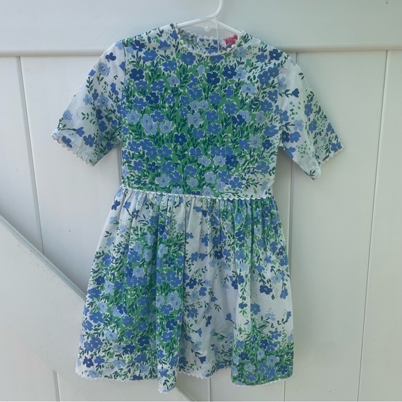 Vintage Other - VINTAGE 70s BLUE GREEN FLORAL PRINT GRAPHIC DRESS SIZE 3T